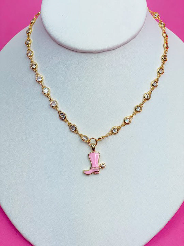 Pink Cowboy Boot Necklace
