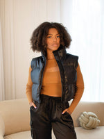 Vegan Leather Mini Puffer Vest - Black