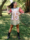Sequined Game Day Oversized Jersey, Red & Silver