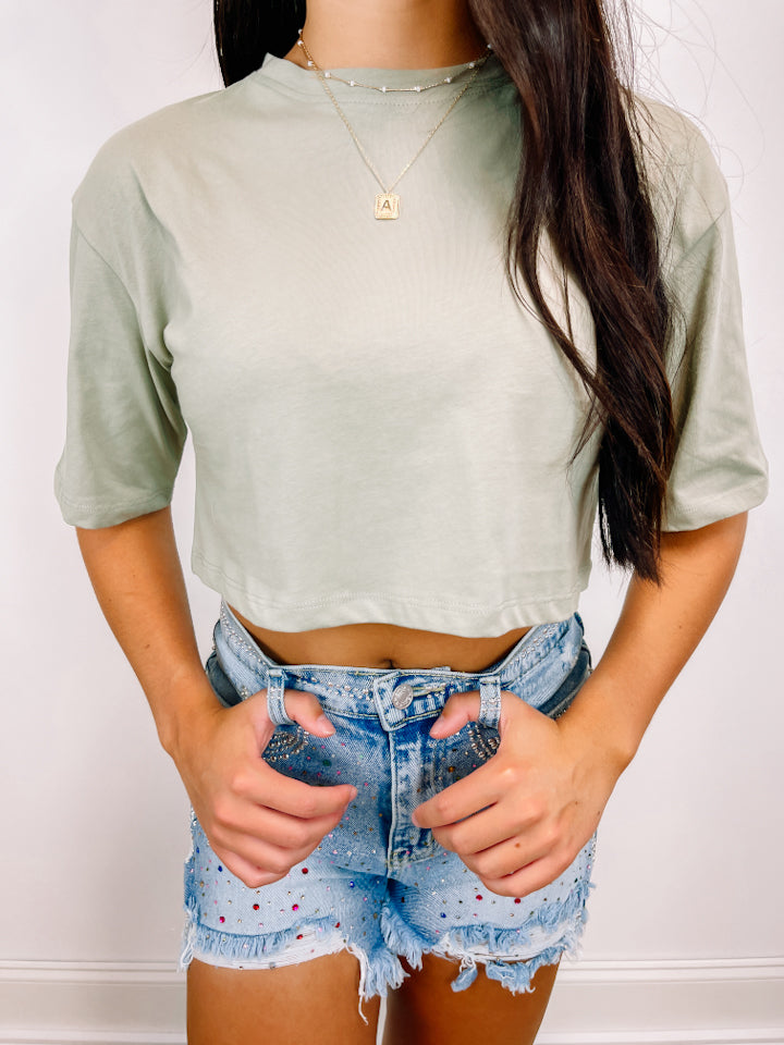 Breann Crop Tee - Sage Green