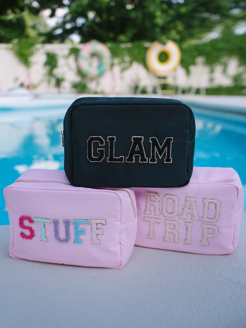 Zippered XL Cosmetic Bag with Chenille Letters