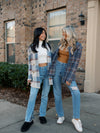 'Get Cozy' Fuzzy Plaid Cardigan - Light Blue