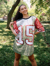 Sequined Game Day Oversized Jersey, Red & Silver