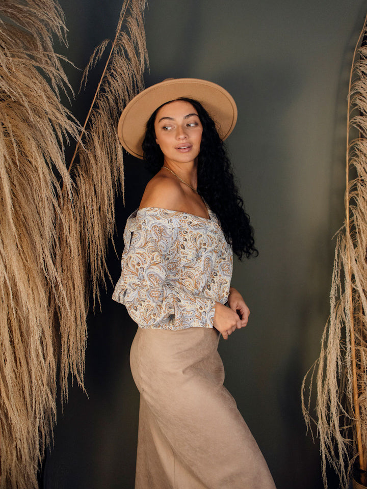 Mona Taupe Midi Skirt