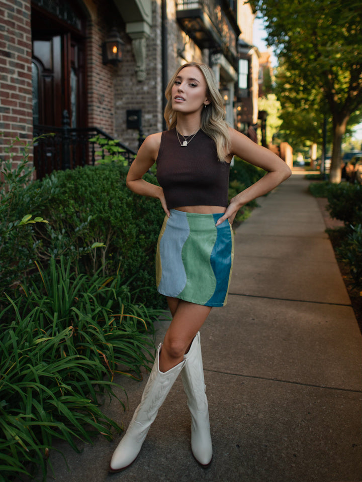 Darci Faux Leather Color Block Mini Skirt