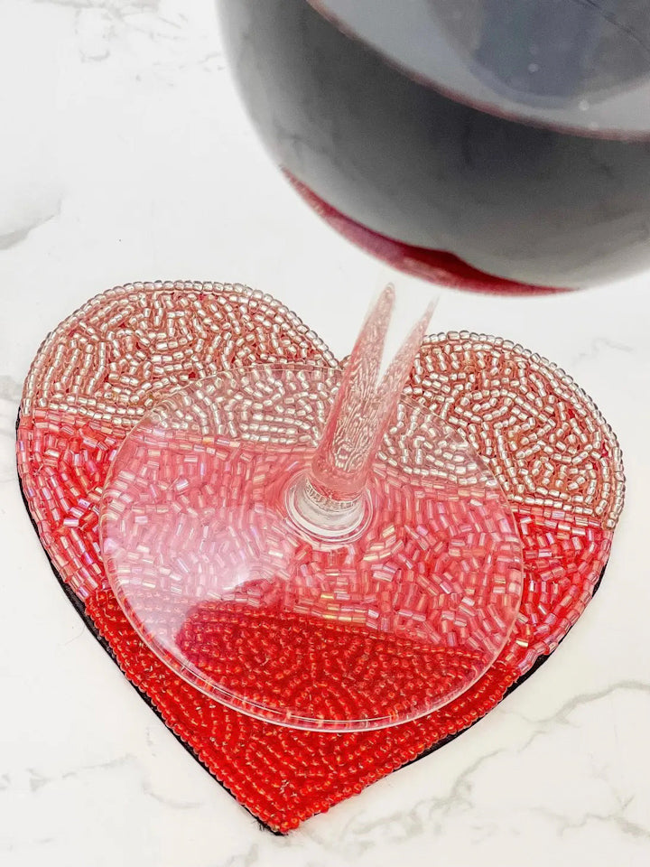 Ombre Seed Bead Heart Coasters, set of 4