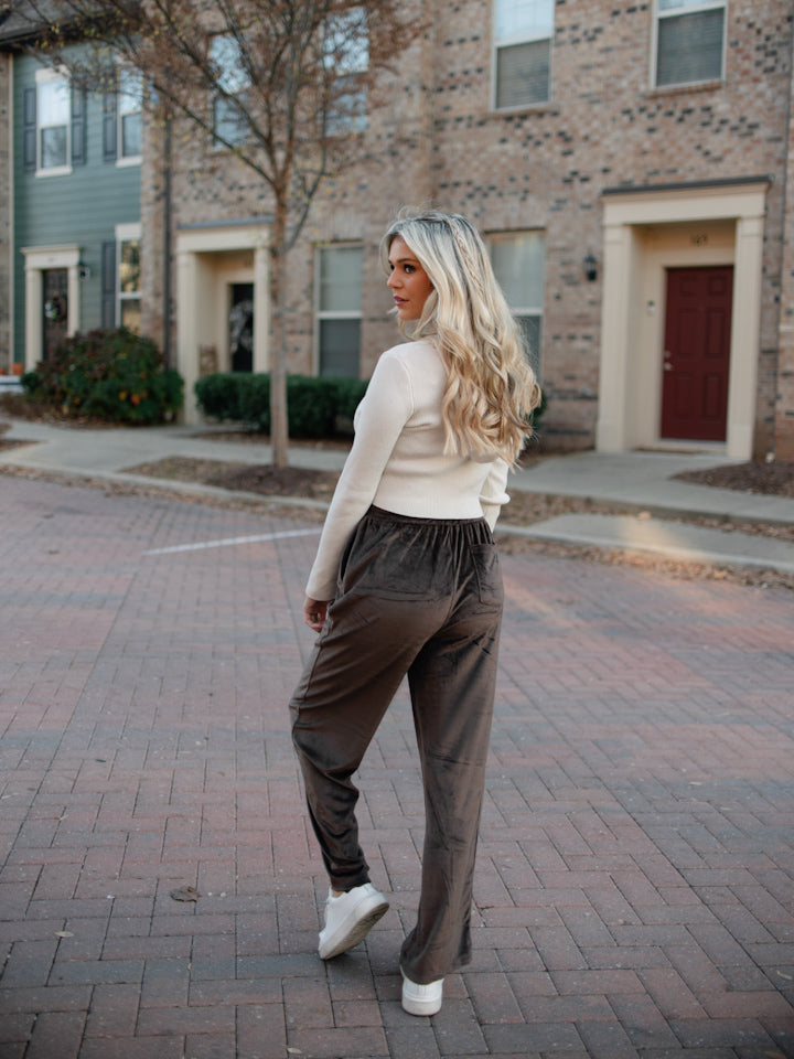 GiGi Velour Track Pants- Brown