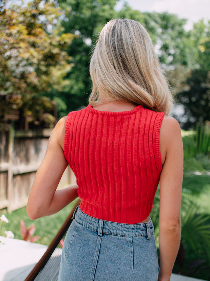 Seeing Red Crew Neck Sleeveless Sweater