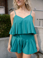 Maddy Teal Pleated Top