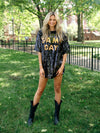 Sequined Game Day Oversized Jersey-Black & Gold