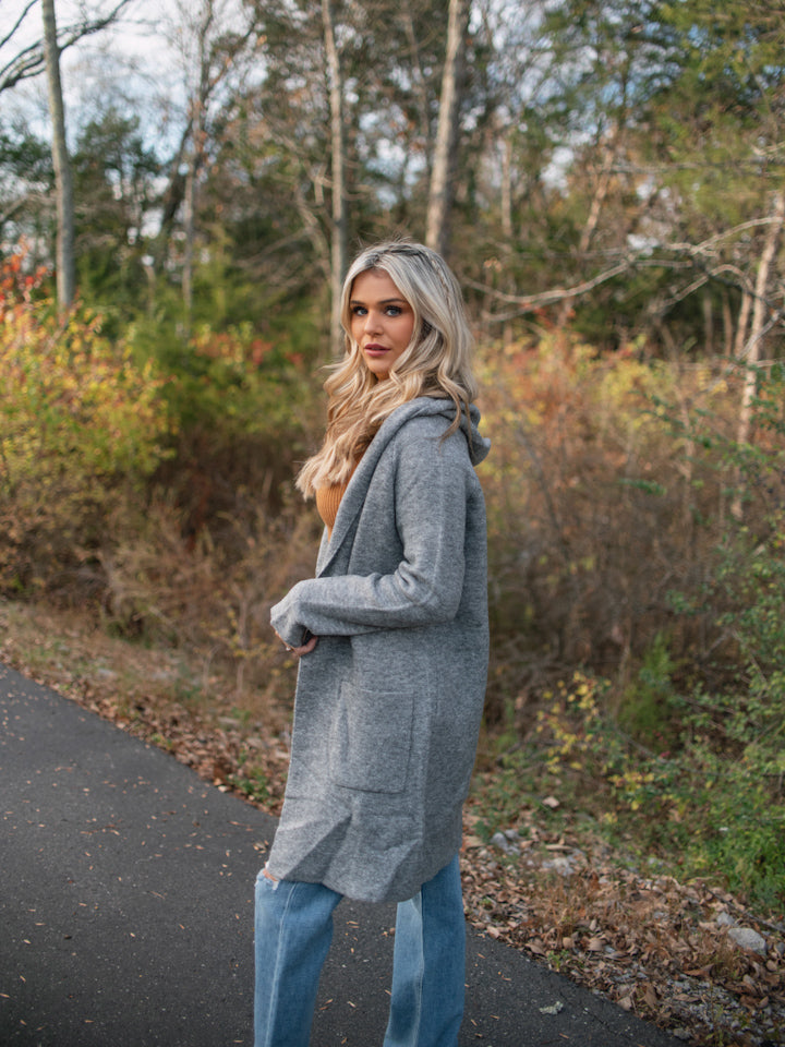 Cassie Classic Hooded Cardigan- Heather Gray