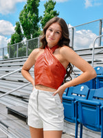 Orange Faux Leather Crop