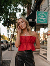 Penelope Ruffled Bandeau Top- Red
