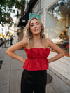 Penelope Ruffled Bandeau Top- Red